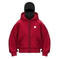 thumbnail image 1 of Dwelliawo Balaclava Hoodie for Men Warm Face Y2k Double Layered Hoodie with Eye Mask Built In Hip Hop Zip Up Fashion Jackets Red XL, 1 of 2