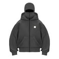 thumbnail image 1 of Dwelliawo Balaclava Hoodie for Men Zip Up Fashion Double Layered Hoodie with Eye Mask Built In Hip Hop Warm Face Y2k Jackets Dark Gray L, 1 of 2