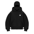 thumbnail image 1 of Dwelliawo Balaclava Jacket for Men Warm Face Fashion Double Layered Hoodies with Eye Mask Built In Hip Hop Zip Up Y2k Jackets Black 2XL, 1 of 2