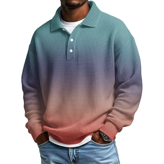 Dwelliawo Big and Tall Polo Shirts for Men Long Sleeve Workout Colorful Henley Shirt with Collar Casual Big and Tall Tshirts Heavyweight Button Up Waffle Shirts Turquoise 4XL