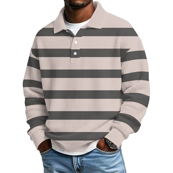 Dwelliawo Big and Tall Polo Shirts for Men Long Sleeve Workout Colorful Henley Shirts Collared Heavyweight Big and Tall Tshirts Casual Button Up Waffle Shirt Beige 2XL