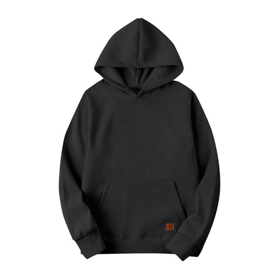 Dwelliawo Black Hoodies for Men Long Sleeve Crewneck Sweatshirts Essentials Casual Fleece Hoodie with Drawstring Heavyweight Hoodies Pullover L