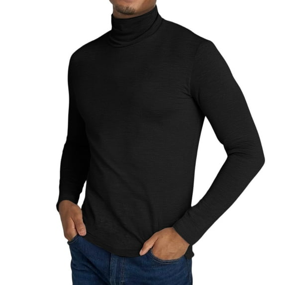 Dwelliawo Black Sweaters for Men Basic Regular Fit Sweater Turtleneck Shirts Long Sleeve Ribbed Shirt Fall Pullover Tops Knitted Sweaters 2XL
