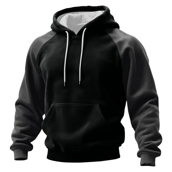 Dwelliawo Black Sweatshirts for Men Colorblock Long Sleeve Hooded Sweatshirt Essentials Casual Fleece Hoodies with Drawstring Heavyweight Pullover Hoodies 2XL