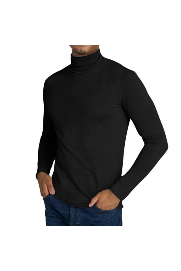 Black Turtle Neck Shirt Men Casual Regular Fit Sweater Turtleneck Shirts Long Sleeve Ribbed Shirt Winter Pullover Sweaters Knitted Sweaters S