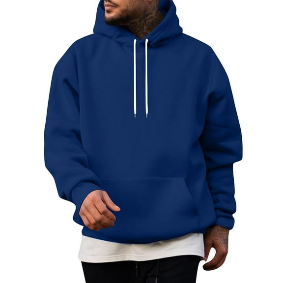 Dwelliawo Blue Hoodie Men Essentials Fashion Fleece Hoodies with Drawstring Long Sleeve Hooded Sweatshirts Heavyweight Pullover Hoodies 4xl