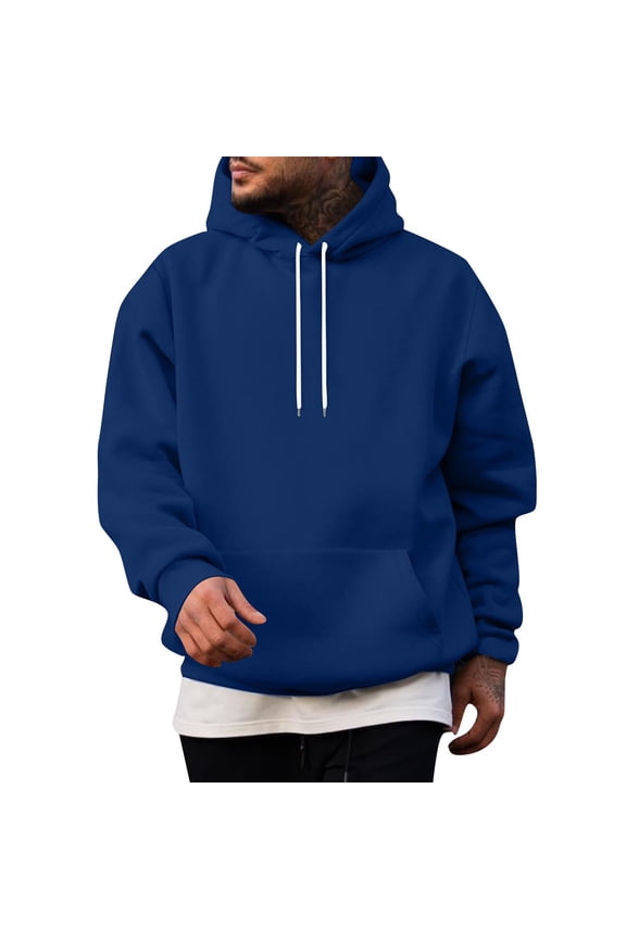 Blue Hoodie Men Essentials Fashion Fleece Hoodies with Drawstring Long Sleeve Hooded Sweatshirts Heavyweight Pullover Hoodies 4xl