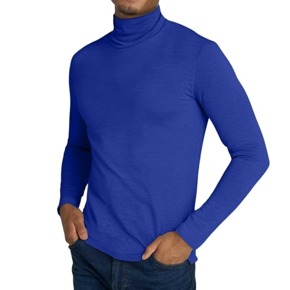 Dwelliawo Blue Turtle Neck Shirt Men Turtleneck Shirt Long Sleeve Ribbed Sweater Pullover Casual Regular Fit Sweater Winter Pullover Top Knitted Sweaters S