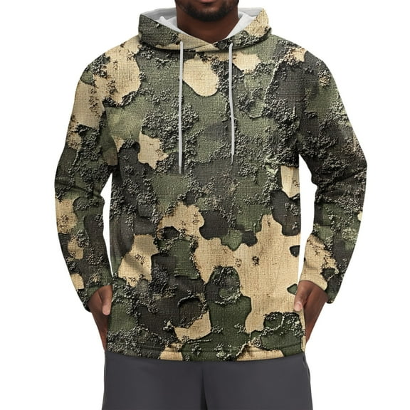 Dwelliawo Camo Hoodie for Men Military Casual Hooded Sweatshirts Fleece Maple Leaf Drawstring Hoodie Pullover Camo Contrast Oversized Hoodie Army Green 3XL