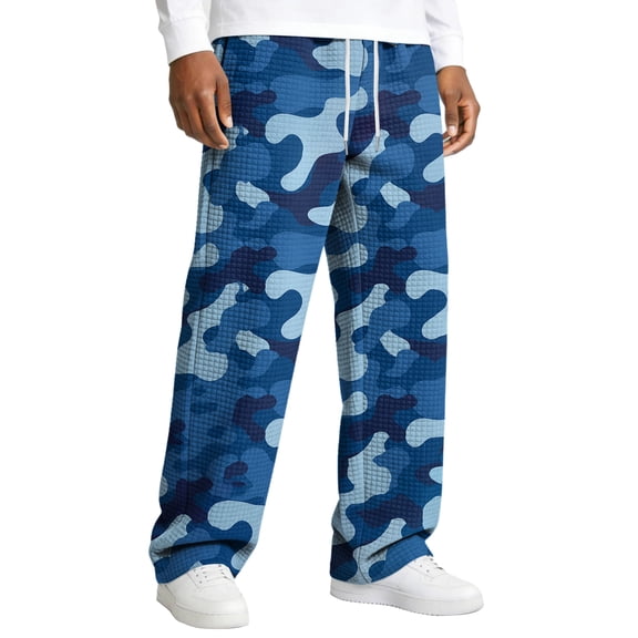 Dwelliawo Camo Sweatpants Men Casual Fashion Elastic Waist Straight Leg Workout Lounge Sweatpants Athletic Pants with Pockets Royal Blue M