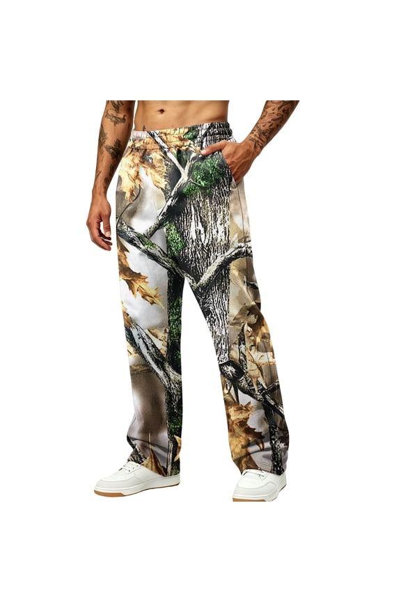 Camo Sweatpants Men Plus Size Forest Branch Baggy Camouflage Bottoms for Men Causal Wide Leg Army Fatigue Trousers Streetwear Bronze 3xL