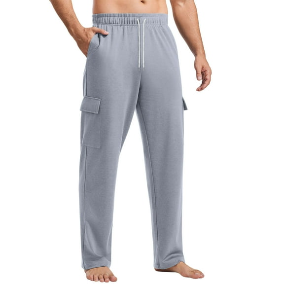 Dwelliawo Cargo Sweatpants for Men Cargo Baggy Lightweight Pant Casual Open Bottom Pockets Sweatpant Athletic Yoga Pants Elastic Waist Cotton Sweatpant Gray XL
