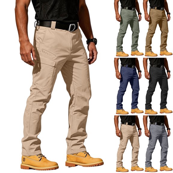 Dwelliawo Cargo Work Pants for Men Relaxed Fit Flexcamo - Tactical Waterproof Pants Ripstop Construction Pant Multi Pockets Gray M