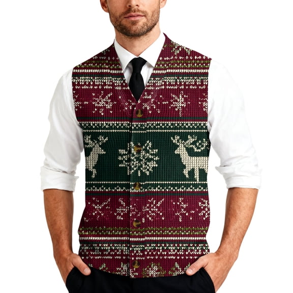 Dwelliawo Christmas Men's Sweater Vest Casual Knitted Ribbed Pullover Tops Warm V Neck Sleeveless Xmas Sweater Fashion Golf Stretch Vest Dark Green M