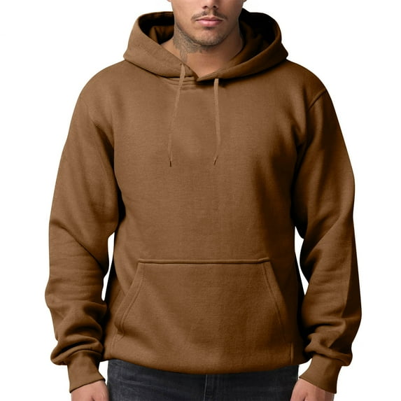 Dwelliawo Coffee Men's Fashion Hoodies & Sweatshirts Essentials Fashion Fleece Hoodies with Pocket Long Sleeve Crewneck Sweatshirt Heavyweight Hoodies Pullover L