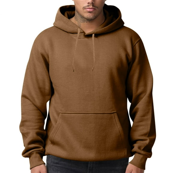 Dwelliawo Coffee Sweatshirts for Men Long Sleeve Hooded Sweatshirts Lightweight Hoodies Pullover Essentials Casual Fleece Hoodie with Pocket XL