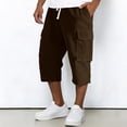 thumbnail image 1 of Dwelliawo Corduroy Mens Capri Pants Casual Elastic Waist 3/4 Pants Multi-Pockets Long Shorts Cargo Outdoor Capri Below Knee Pants Brown M, 1 of 9