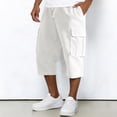 thumbnail image 1 of Dwelliawo Corduroy Mens Cargo Shorts Summer Elastic Waist 3/4 Pants Long Below Knee Shorts Casual Outdoor Capri Multi-Pockets Pants White 2XL, 1 of 9