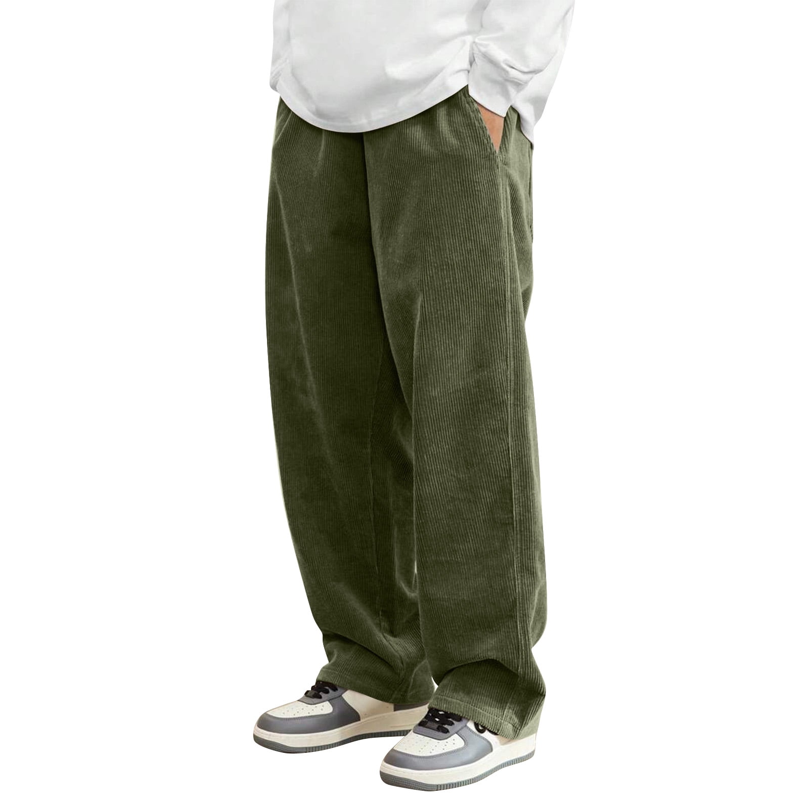 Dwelliawo Corduroy Pants Men Elastic Waist Drawstring Pant Wide Leg ...