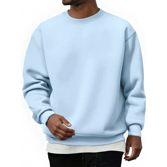 Dwelliawo Crew Neck Sweatshirt for Mens Comfort Cotton Long Sleeve Sweatshirts Loose Fit Fall Winter Pullover Light Blue L
