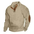 thumbnail image 1 of Dwelliawo Cross and Crown Sweaters 1/4 Button Up Outdoor Long Sleeve Stand Collar Sweater with Elbow Patches Winter Pullover Sweater Khaki XL, 1 of 4