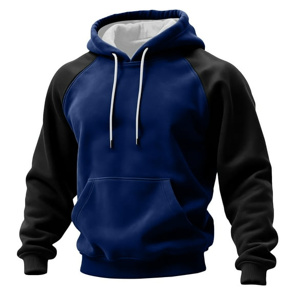 Dwelliawo Dark Blue Hoodie Men Colorblock Long Sleeve Crewneck Sweatshirts Lightweight Pullover Hoodies Essentials Fashion Fleece Hoodies with Drawstring 2XL