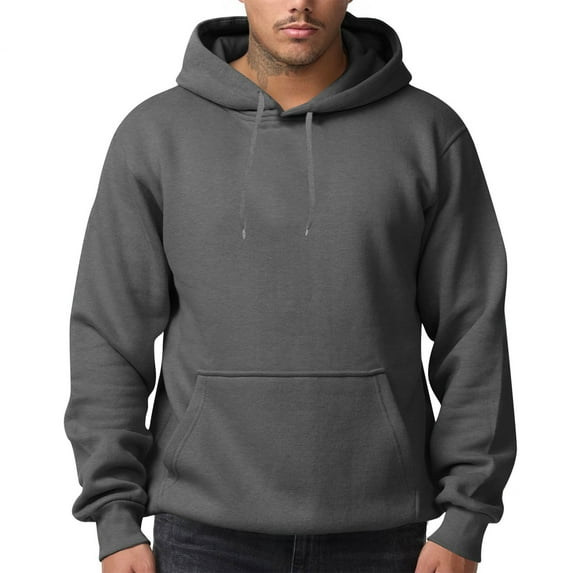 Dwelliawo Dark Gray Hoodie Men Long Sleeve Crewneck Sweatshirt Heavyweight Hoodies Pullover Essentials Casual Fleece Hoodies with Drawstring 3xl