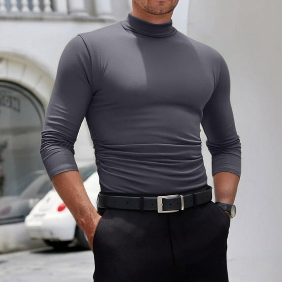 Dwelliawo Dark Gray Turtle Neck Shirt Men Turtleneck Shirts Long Sleeve Ribbed Shirt Winter Pullover Knitted Sweaters Casual Regular Fit Sweater 3XL