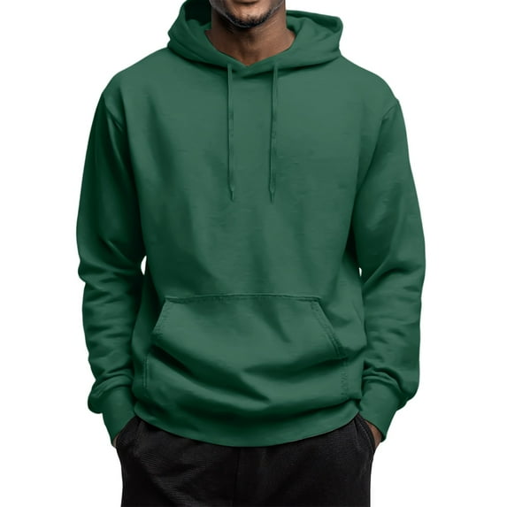 Dwelliawo Dark Green Hoodies for Men Long Sleeve Crewneck Sweatshirts Lightweight Hoodies Pullover Essentials Casual Fleece Hoodies with Pocket 2xl