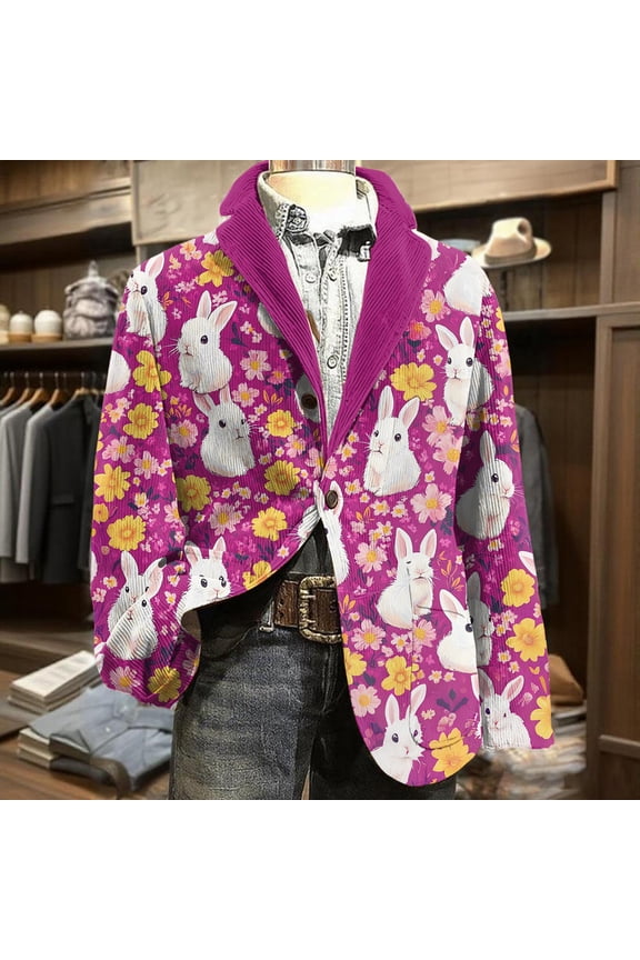 Easter Men's Casual Corduroy Blazer Tweed Sport Long Sleeve Suit Jackets Corduroy Graphic Printed Wear Coats Single Breasted Notched Lape Casual Blazer Casual Business Mens Blazer Purple L