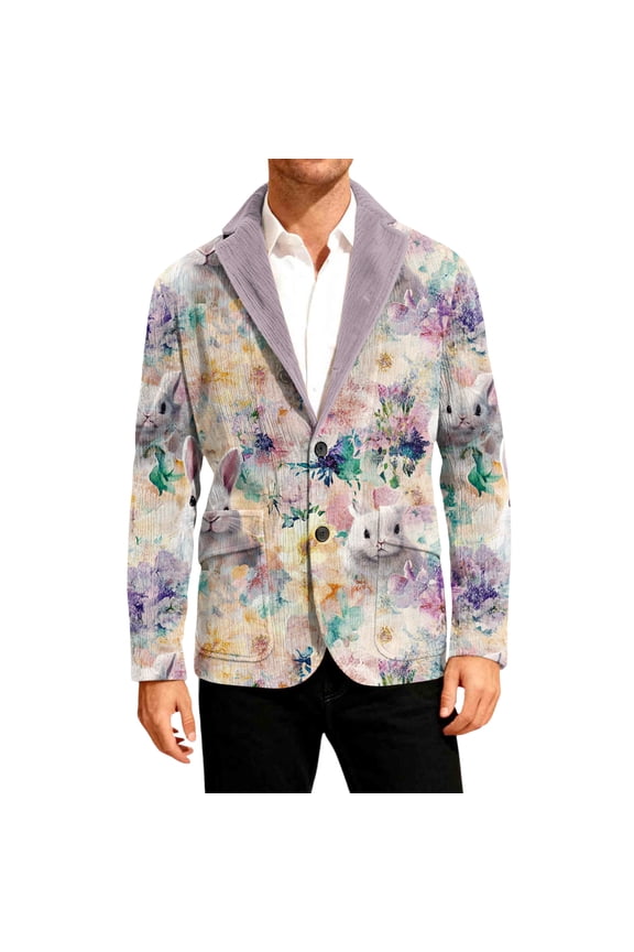 Easter Men's Corduroy Sport Coat Blazer Casual Graphic Printed Wear Corduroy Suit Jacket Long Sleeve Sport Coat Single Breasted Printedout Tweed Mens Blazer Formal Business Blazer Pink XL