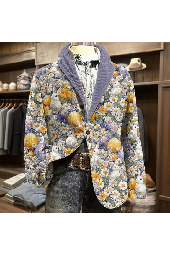 Easter Mens Casual Blazer Tweed Sport Long Sleeve Suit Jackets Corduroy Graphic Printed Wear Coats Single Breasted Printedout Casual Blazer Casual Business Mens Blazer Khaki M
