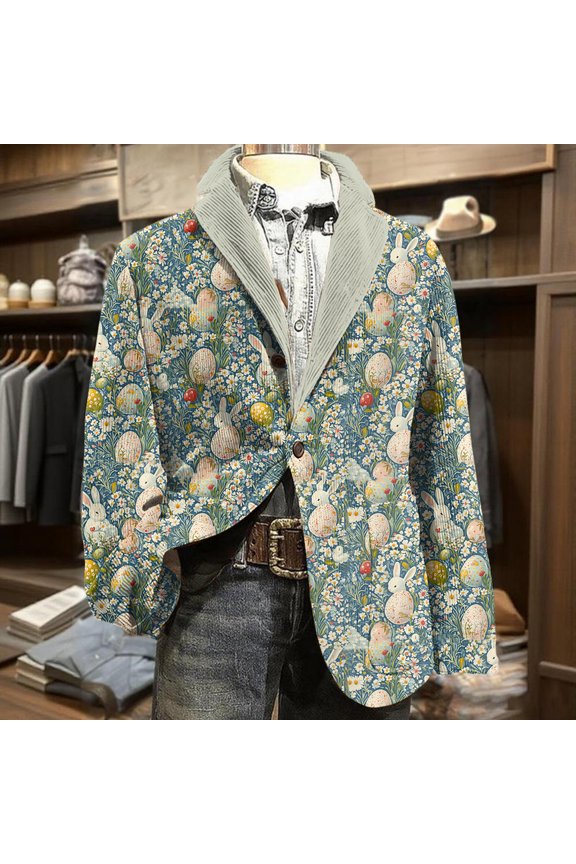 Easter Mens Corduroy Blazer Formal Sport Corduroy Suit Jacket Long Sleeve Graphic Printed Wear Coats Single Breasted Notched Lape Slim Fit Blazer Business Casual Mens Blazer Dark Gray S