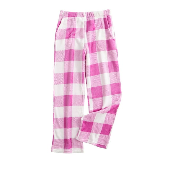 Dwelliawo Flannel Pajamas Women Buffalo Plaid Comfy Cute Pants Baggy Christmas Unisex Pajama Pants Soft Drawstring Sleep Matching Cute Bottoms Pink M