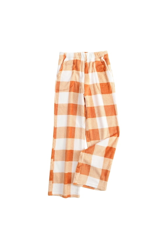 Flannel Pajamas Women Plaid Comfy Matching Cute Pants Plus Size Christmas Pajama Pants Fleece Drawstring Sleep Pj Bottoms Orange S