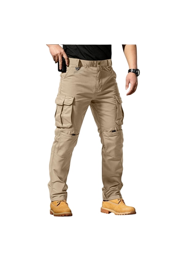Heavyweight Men's Ripstop Tactical Pants Water Resistant Stretch Cargo Pants Lightweight EDC Hiking Work Pants Khaki M