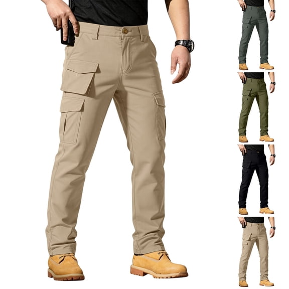 Dwelliawo Heavyweight Men’s Tactical Pants, Ripstop Water Resistant Cargo Work Pants for Men, Stretch Hiking Pants Lightweight Black M
