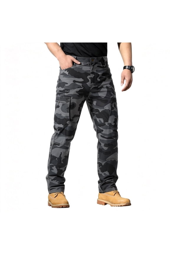 Heavyweight Mens Cargo Work Pants Durable Ripstop Tactical Pants with 6 Pockets Outdoor Water Resistant Hiking Woking Construction Pants Gray 4XL