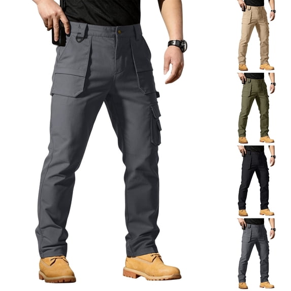 Dwelliawo Heavyweight Tactical Cargo Pants for Men Water Proof Carpenter Jeans Fishing Outdoor Cargo Sweats Rain Pant Stretch Cargo Joggers Breathable Construction Work Pants Khaki 5XL
