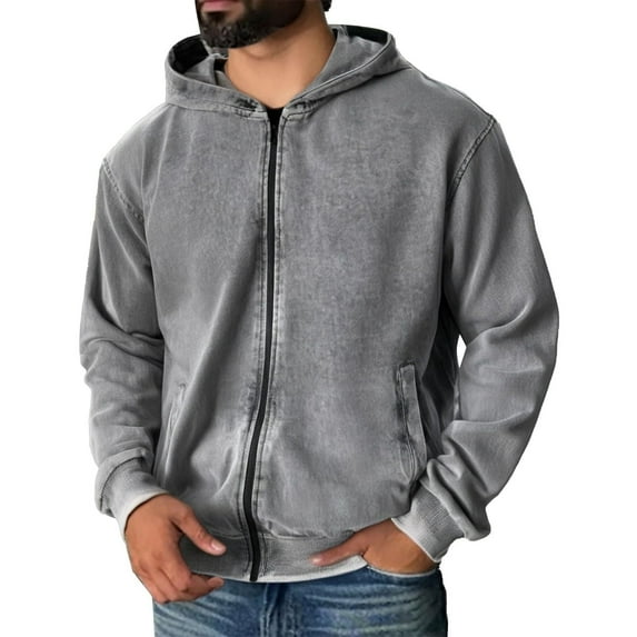 Dwelliawo Hooded Sweatshirt Men Zip Up Vintage Casual Half Zip Hoodies Acid Washed Hooded Sweatshirts with Pockets Oversized Lightweight Fall Clothes Gray 3XL