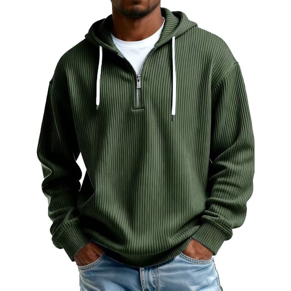 Dwelliawo Hoodies for Men Long Sleeve Corduroy Solid Color Drawstring Hooded Sweatshirt Quarter Zip Fashion Fall Hoodie Pullover with Pockets Army Green 5XL