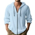 thumbnail image 1 of Dwelliawo Hoodies for Men Casual Linen Sweatshirts Oversized Long Sleeve Hoodie Full Zip Drawstring Tops Fall Sky Blue L, 1 of 3
