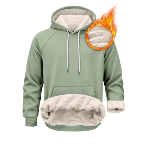 Dwelliawo Hoodies for Men Heavyweight Sherpa Lined Hoodies Fleece Hooded Thick Sweatshirts Warm Pullover with Pocket Light Green M