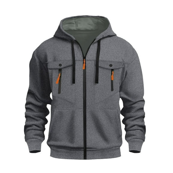 Dwelliawo Hoodies for Men Tactical Hoodie Full Zip Cargo Pullover Hoodie Winter Fashion Workout Sweatshirt with Pockets Dark Gray 3XL