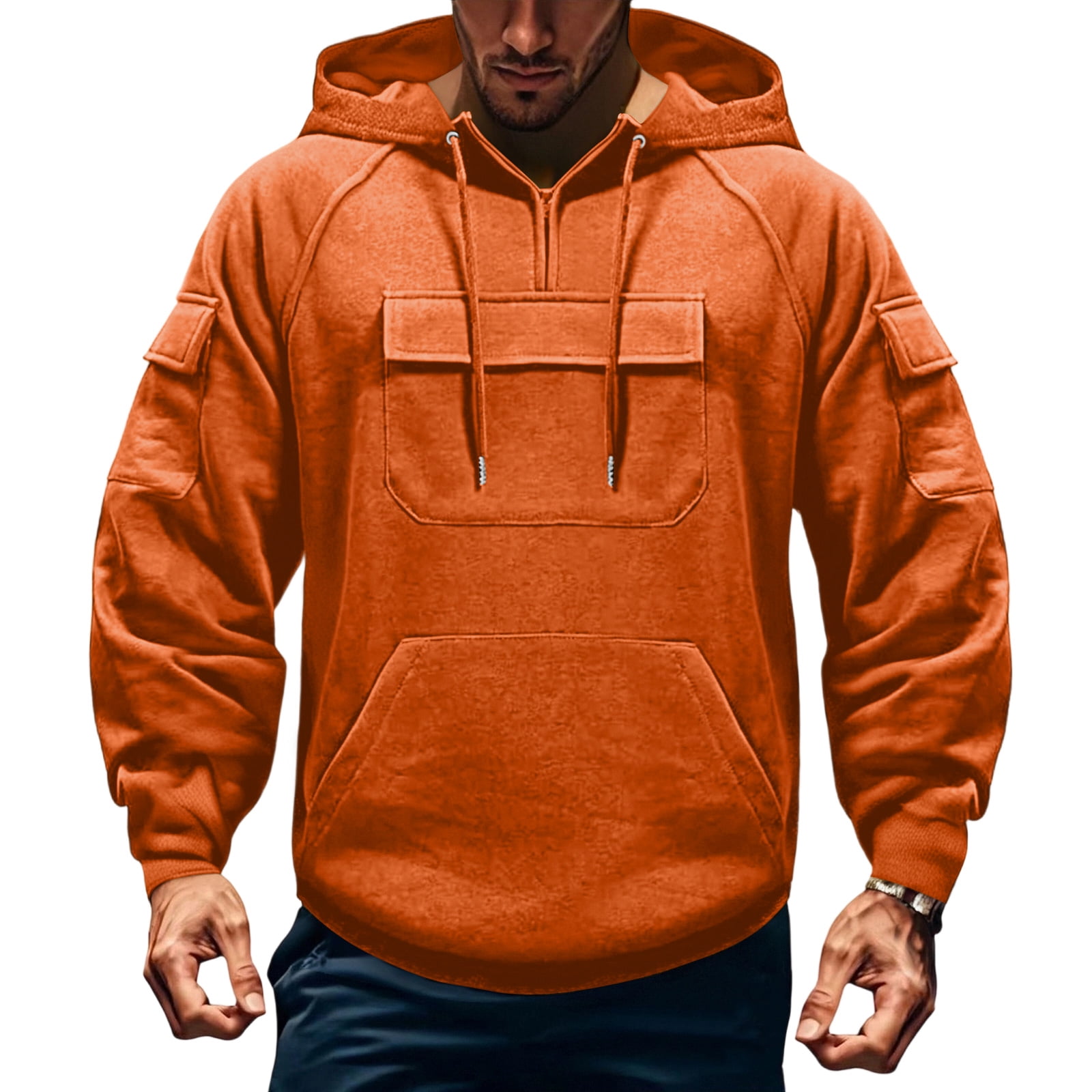 Tactical Hoodies For Men - Mens Quarter 1/4 Zip Pullover,Cargo Hoodie Men With Zip Pockets Winter Fleece Hoodie Jackets Long Sleeve Hoody Sweatshirts For Outdoor Workout Sports Running