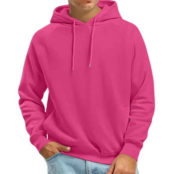 Dwelliawo Hot Pink Hoodie Men Long Sleeve Hooded Sweatshirts Heavyweight Hoodies Pullover Essentials Casual Fleece Hoodie with Pocket S