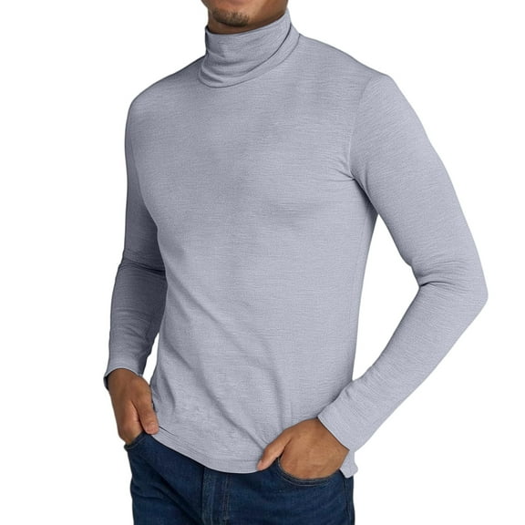 Dwelliawo Light Gray Sweaters for Men Turtleneck Shirts Long Sleeve Ribbed Sweater Pullover Basic Regular Fit Sweater Fall Pullover Top Knitted Sweaters S