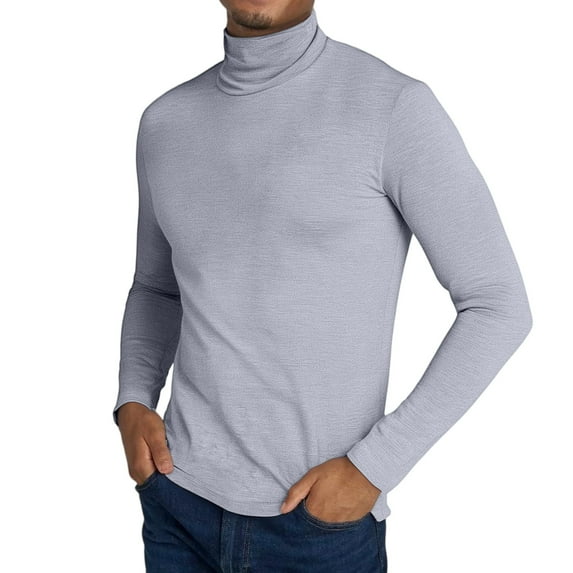 Dwelliawo Light Gray Sweaters for Men Basic Slim Fit Sweater Turtleneck Shirt Long Sleeve Ribbed Sweater Pullover Winter Pullover Tops Knitted Sweaters 2XL