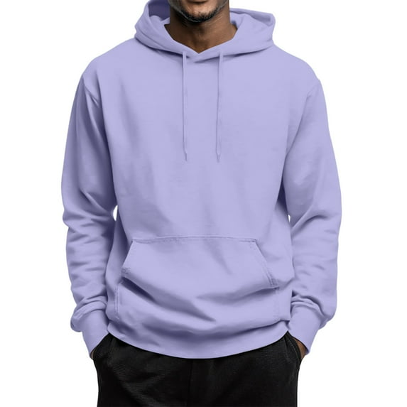 Dwelliawo Light Purple Men's Fashion Hoodies & Sweatshirts Long Sleeve Crewneck Sweatshirts Essentials Oversized Fleece Hoodies with Pocket Lightweight Hoodies Pullover XL
