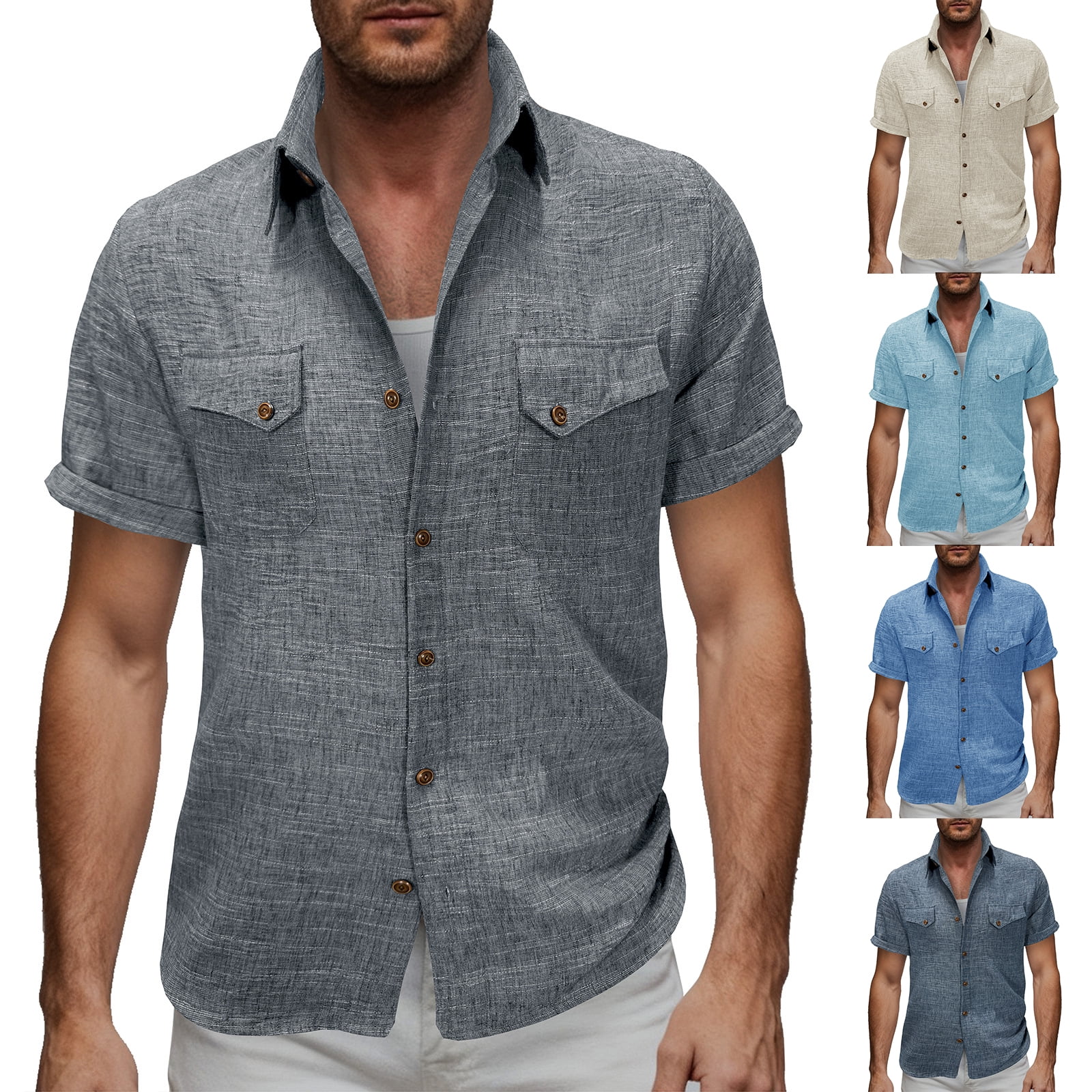 Dwelliawo Linen Shirt for Men Lightweight Fashion Dress Shirt Short ...